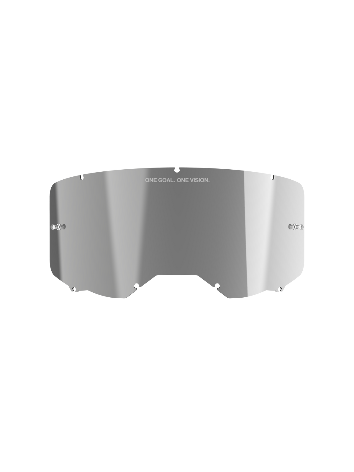 Alpinestars Vision 8-5-3 Mirror Lens, reflekterande Mirror Silver-finish, böjd polykarbonatkonstruktion med "ONE GOAL. ONE VISION."-text, integrerade tear-off-fästen, utbyteslins för motocrossglasögon