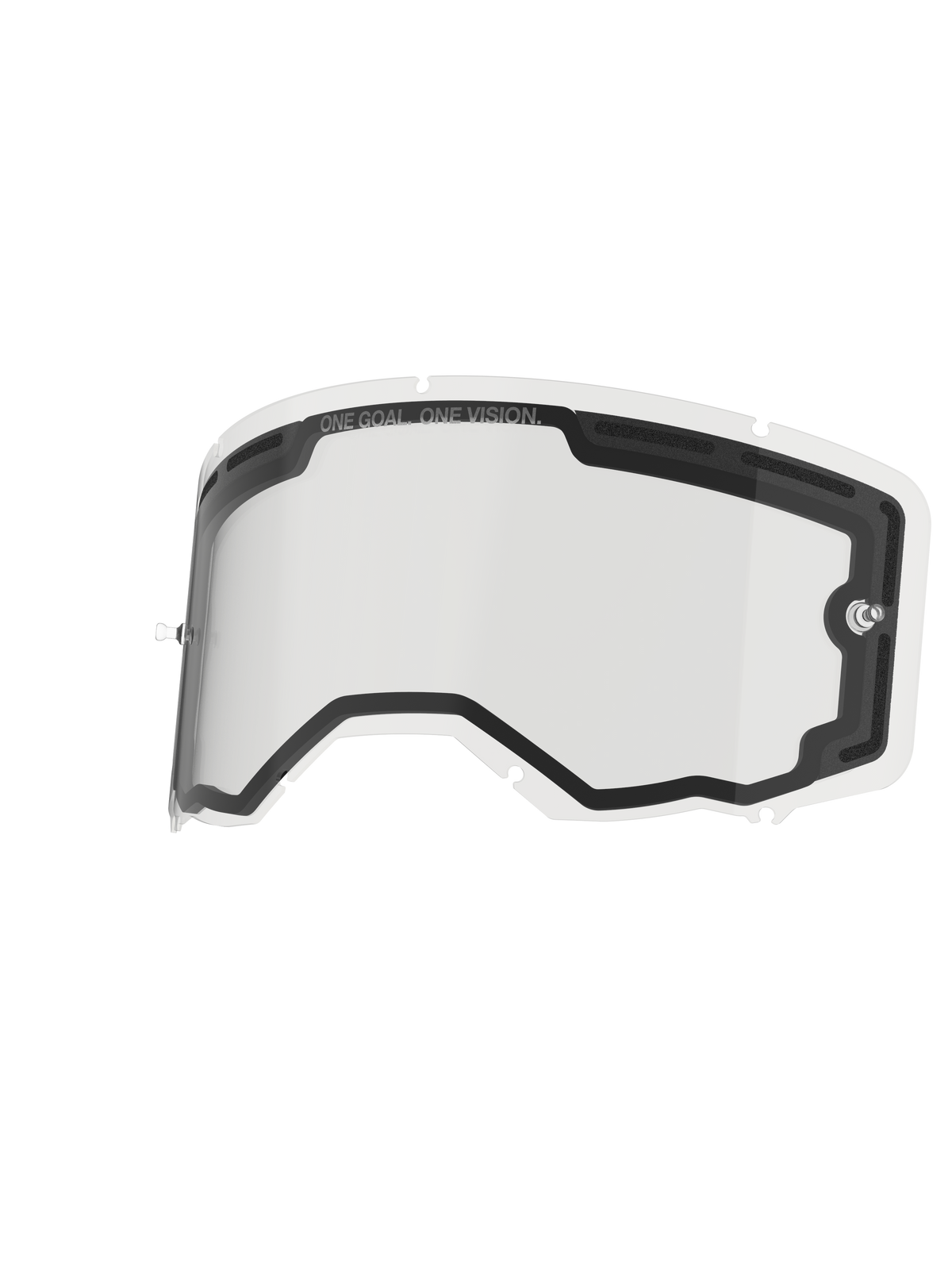 Alpinestars Vision 8-5-3 Dubbellins, klar reservlins för goggles, med dubbelglaskonstruktion, skumbelagd ventilation, integrerade tear-off-fästen och låssystem med sju nyckelhål, "ONE GOAL. ONE VISION." tryckt på den övre kanten