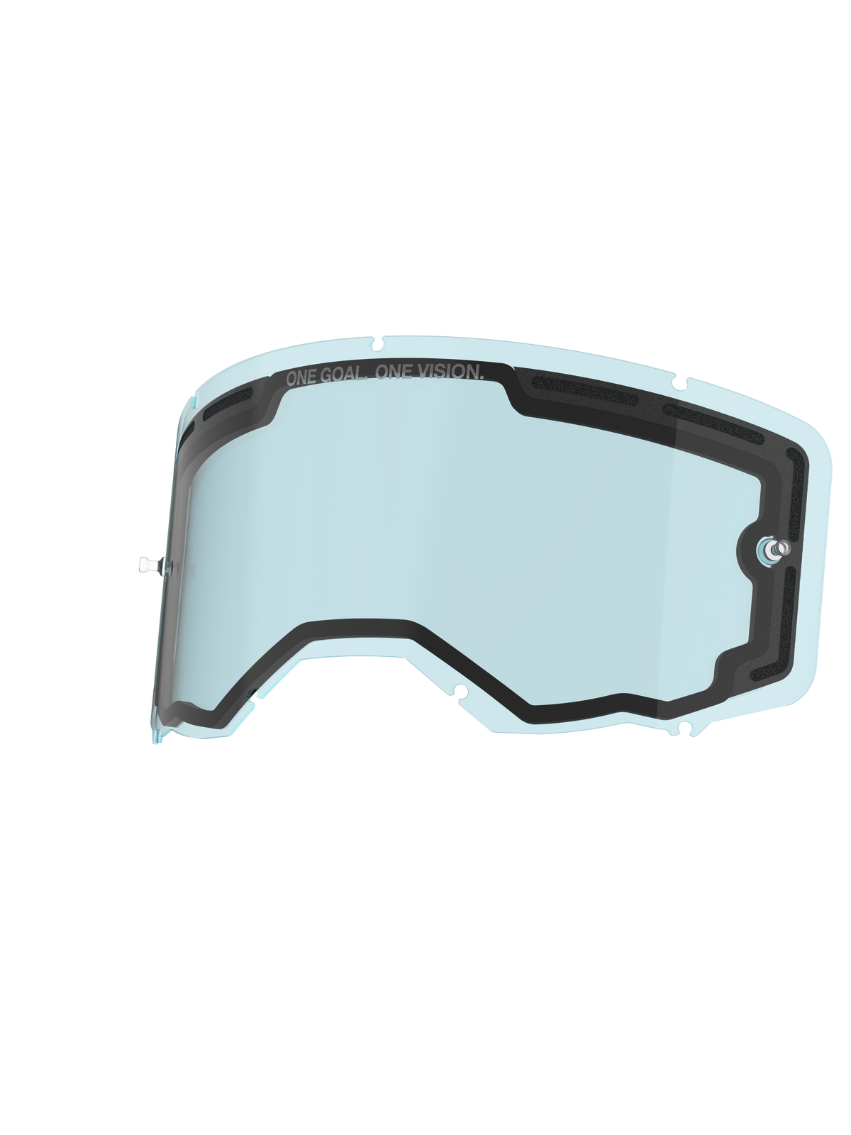 Alpinestars Vision 8-5-3 Dubbellins, reservlins för motocrossglasögon, blå ljustonad polykarbonat med dubbel linskonstruktion, svart skumtätning, 'ONE GOAL. ONE VISION.'-märkning, integrerade tear-off-fästen, hållbar imskyddad lins