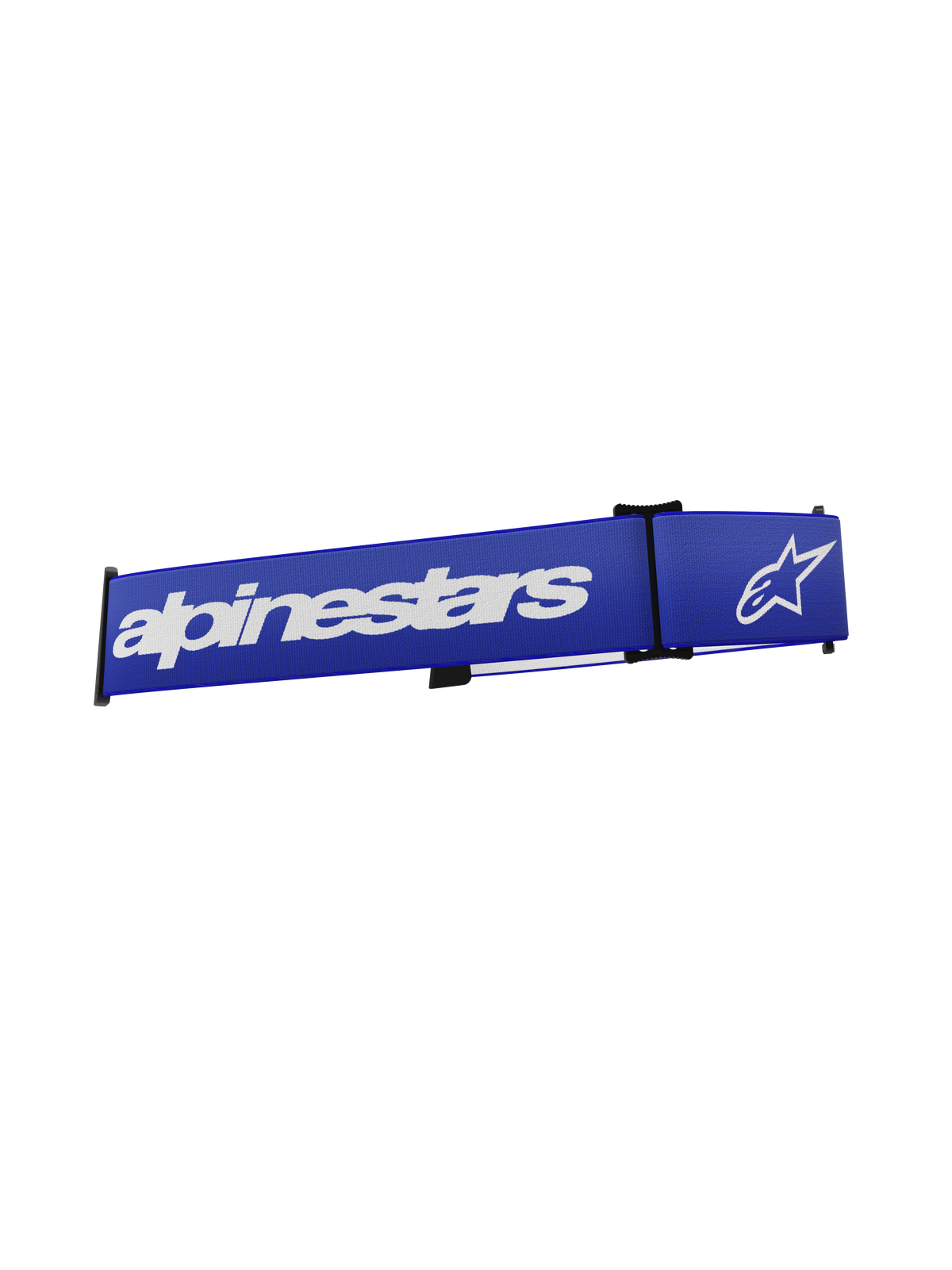 Alpinestars Supertech glasögonrem, tillbehör för motocrossglasögon, blå och vit, med vit Alpinestars-text och stjärnlogotyp på ett vävt blått band, ersättningsrem med klickfäste för terrängkörning