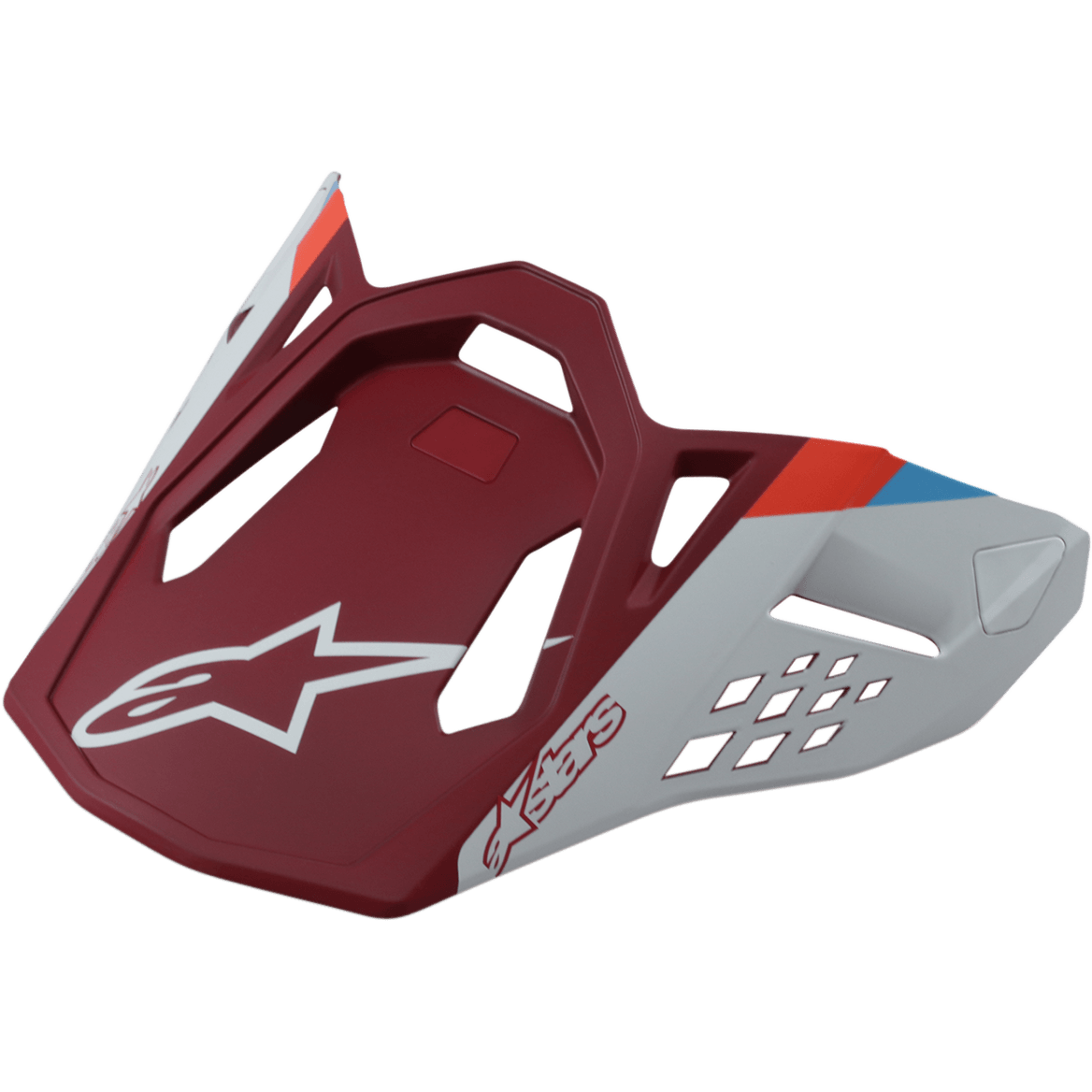 Alpinestars S-M8 hjälmvisir Contact, motorcykelhjälmvisir, mattröd och ljusgrå, med vit stjärnlogotyp, aerodynamisk design med geometriska utskärningar, röda och blå randiga detaljer