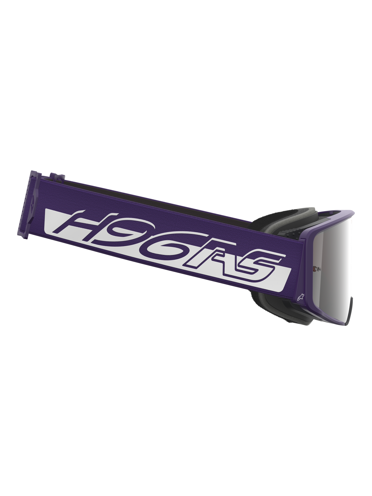 Alpinestars Limited Edition HUNTA96 XXV Supertech Vision Goggles, motocrossglasögon, lila och vita med silverspegel-lins, med en bred lila rem med vit H96RS-branding och GT3-inspirerad design