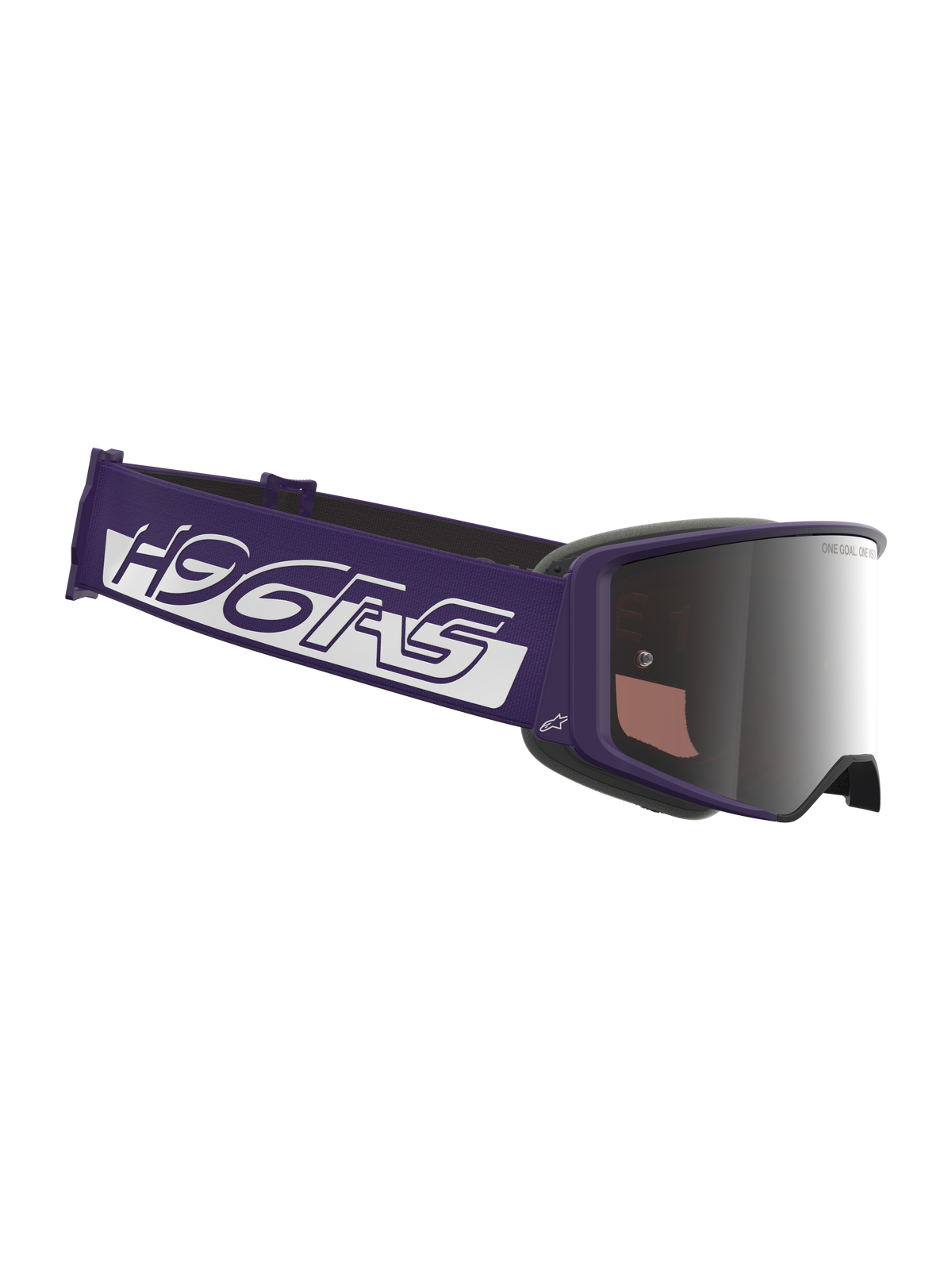 Limited Edition HUNTA96 XXV Supertech Vision Goggles, motocrossglasögon, lila och vita, utrustade med silverspegel-lins, brett lila band med tydlig vit logotyp, elegant lila ram, professionellt ögonskydd för terrängkörning