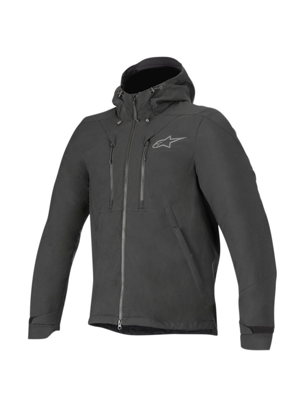 Alpinestars Domino Tech jacka, svart urban motorcykeljacka för herrar i vattenavvisande softshell med fast huva och CE-skydd