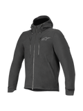 Alpinestars Domino Tech jacka, svart urban motorcykeljacka för herrar i vattenavvisande softshell med fast huva och CE-skydd