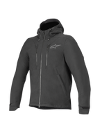 Alpinestars Domino Tech jacka, svart urban motorcykeljacka för herrar i vattenavvisande softshell med fast huva och CE-skydd