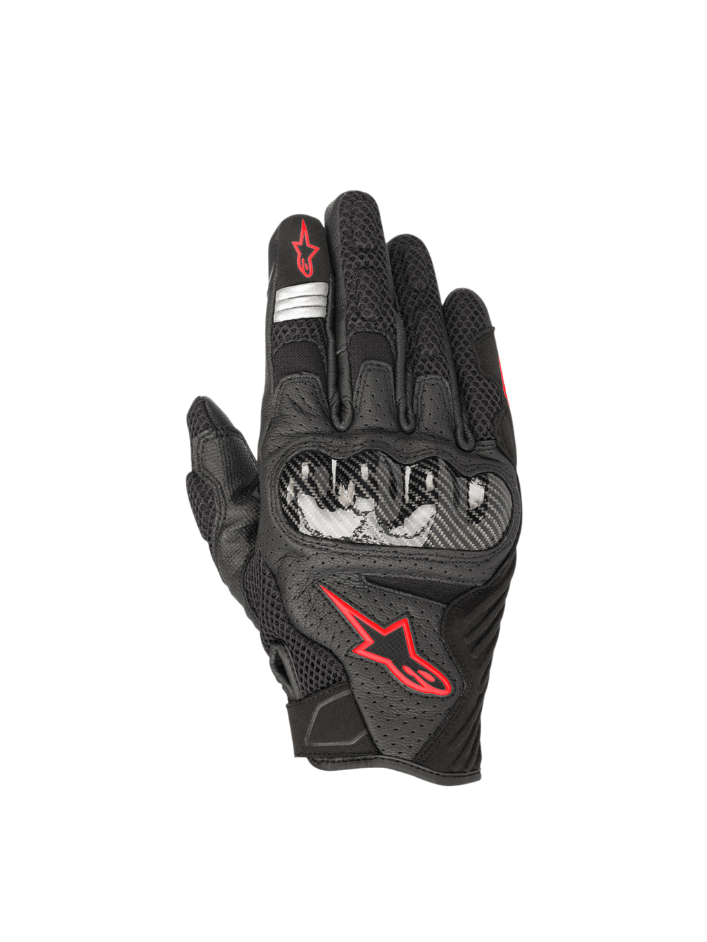 Alpinestars SMX-1 Air V2 handskar, svarta och röd fluo motorcykelhandskar för herr, läder och mesh med hårt knogskydd.