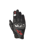 Alpinestars SMX-1 Air V2 handskar, svarta och röd fluo motorcykelhandskar för herr, läder och mesh med hårt knogskydd.