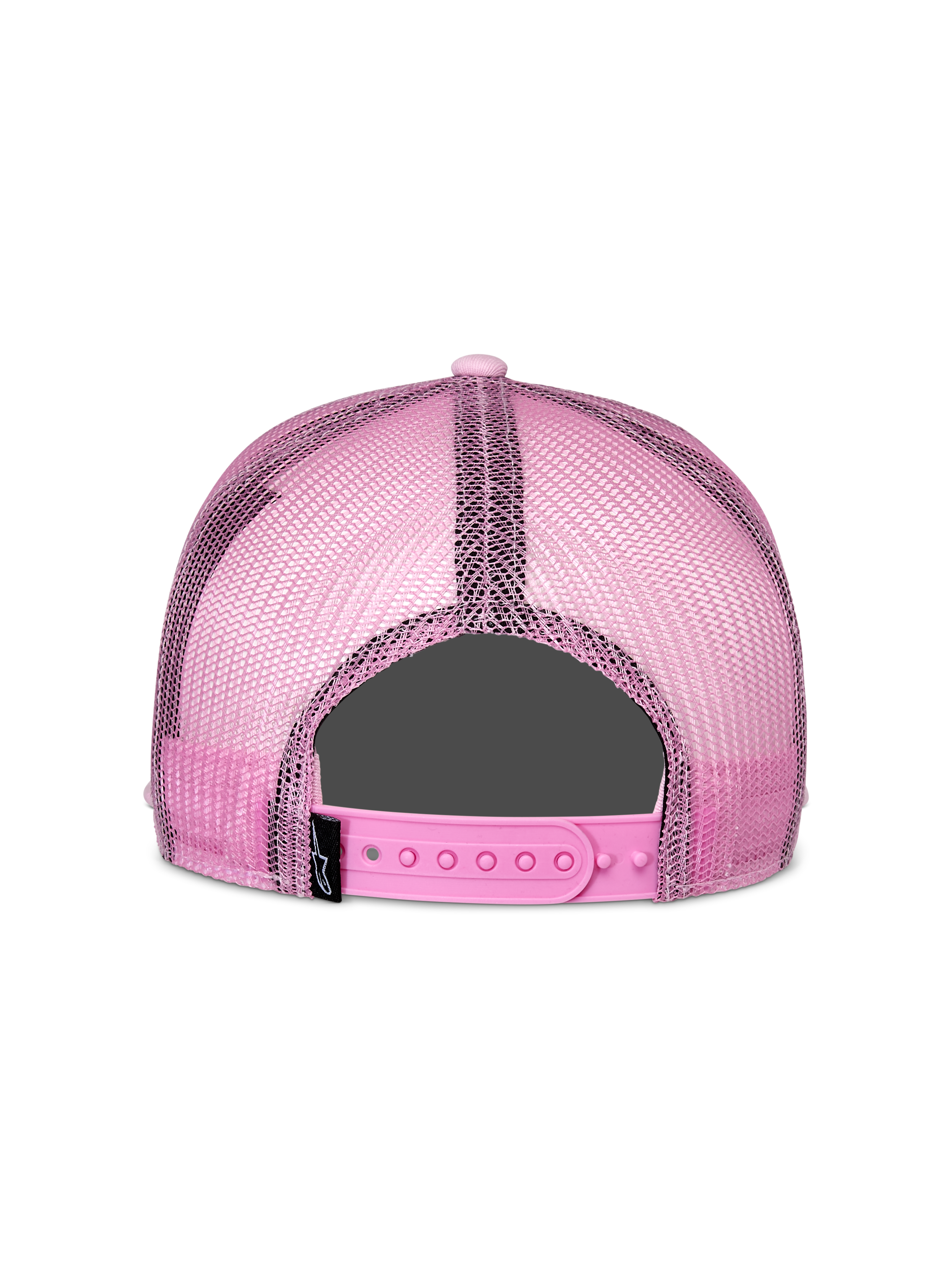 Alpinestars Corp Trucker Hat, Pink, Rear View, featuring pink mesh back panels and adjustable snapback closure, casual motorsport-inspired headwear