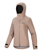 Alpinestars Stella A-Dura Rain Jacket, regnjacka för damcykling, ljusbrun, design med huva, dragkedja fram och vindslå, svarta justerbara kardborremanschetter, liten bröstlogotyp, vattentätt och ventilerande funktionsmaterial för MTB-cykling