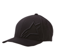 Alpinestars Corp Shift 2-keps med böjd skärm, svart basebollkeps, ton-i-ton platt broderi på vänster frampanel, sexpanelskonstruktion med ventilationshål, motorsport-inspirerad casual-stil