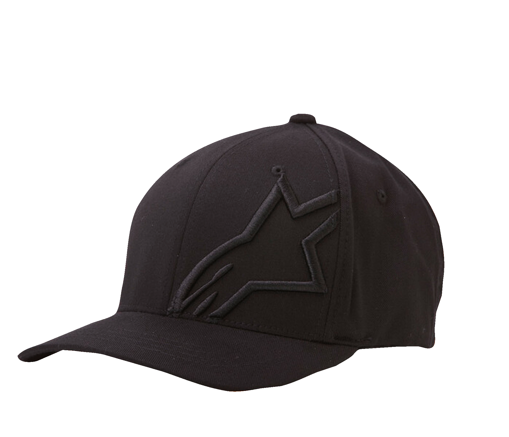 Alpinestars Corp Shift 2-keps med böjd skärm, svart basebollkeps, ton-i-ton platt broderi på vänster frampanel, sexpanelskonstruktion med ventilationshål, motorsport-inspirerad casual-stil