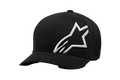 Alpinestars Corp Shift 2 keps, svart baseballkeps med böjd skärm, stor vit broderad logotyp på vänster sida fram, Flexfit-sportkeps