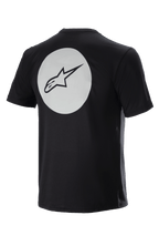 Alpinestars Dot Tech Tee, kortärmad cykeltröja, svart, ryggvy med stor vit cirkel och svart A-star-logotyp, DriRelease fukttransporterande material för mountainbike-körning