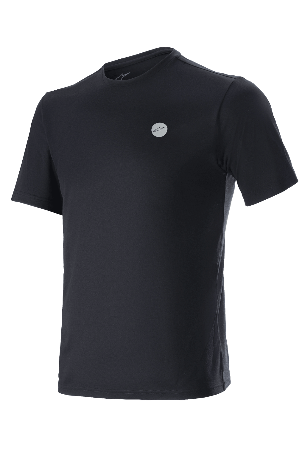 Alpinestars Dot Tech Tee, kortärmad t-shirt, svart, liten cirkulär logotyp med Alpinestars-stjärna på bröstet, prestandakläder för MTB