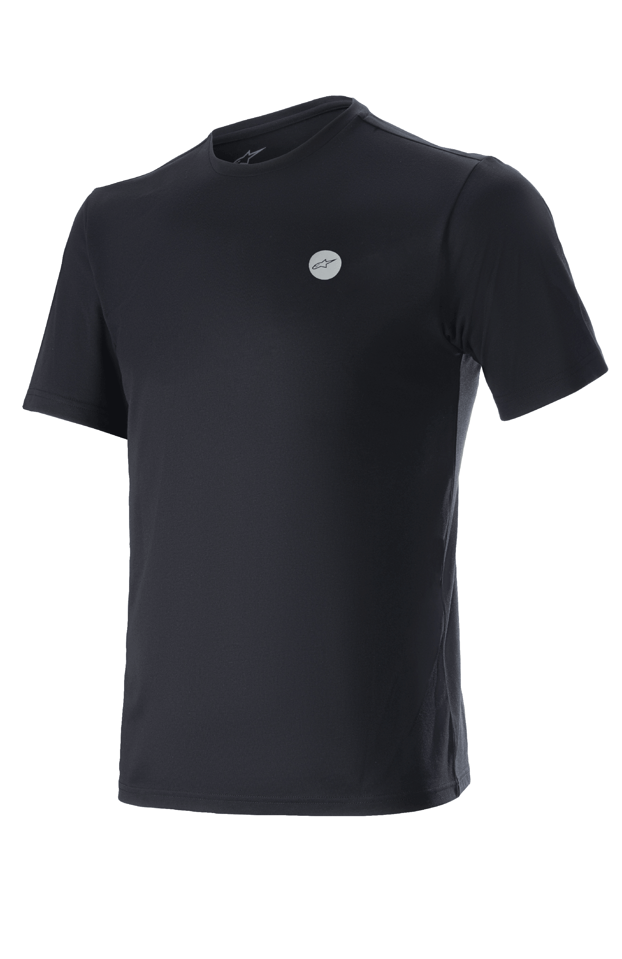Alpinestars Dot Tech Tee, kortärmad t-shirt, svart, liten cirkulär logotyp med Alpinestars-stjärna på bröstet, prestandakläder för MTB