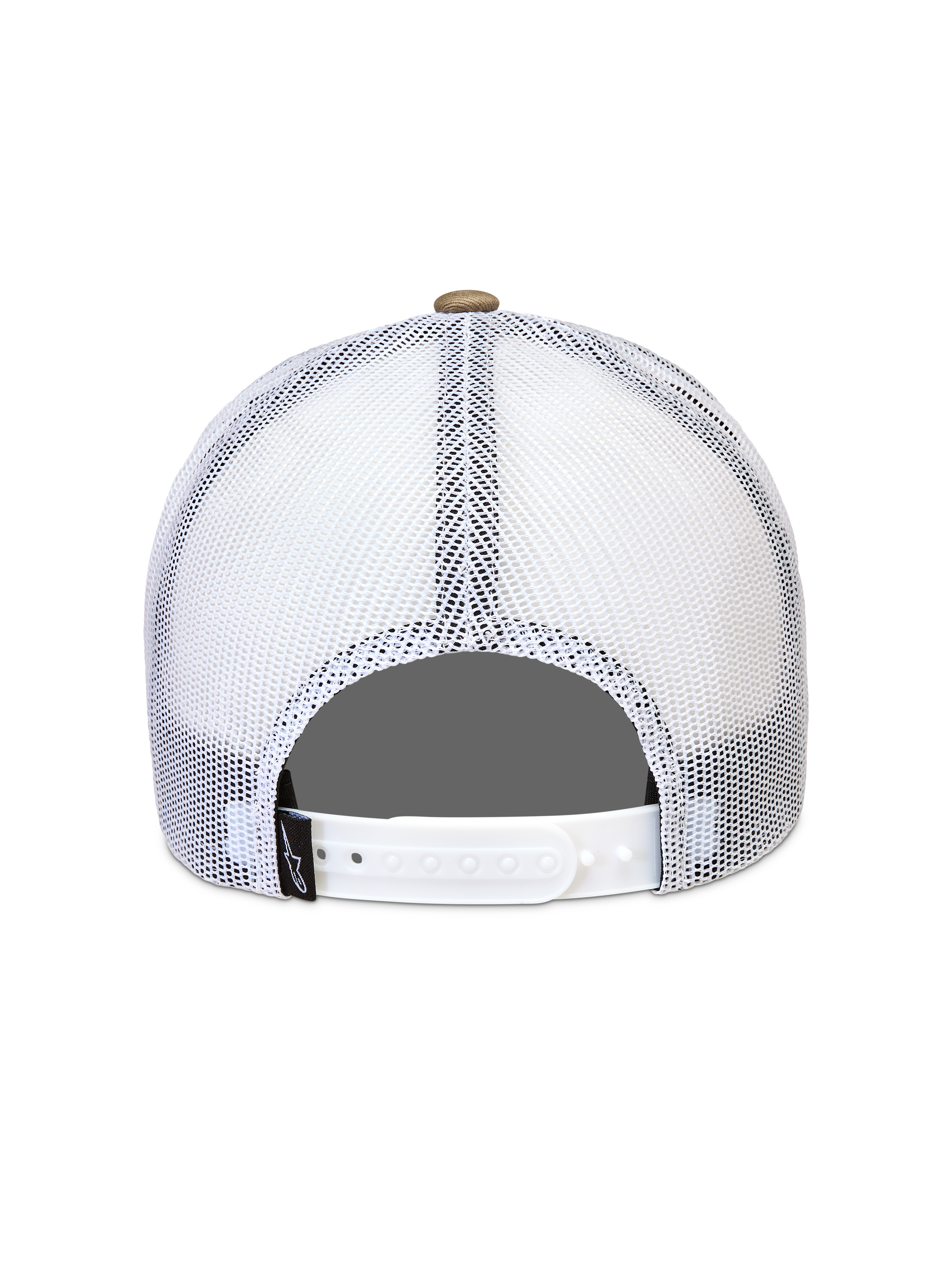 Alpinestars Cali 2.0 Hat, Sand and White sportswear cap featuring a breathable poly mesh back and adjustable snapback.