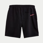 Alpinestars Dunker Short, svarta träningsshorts i fleece sett bakifrån, bakficka med passpoal, röd och vit Ageless-stjärnlogotyp på bakhöften, elastisk midja, bekväm passform