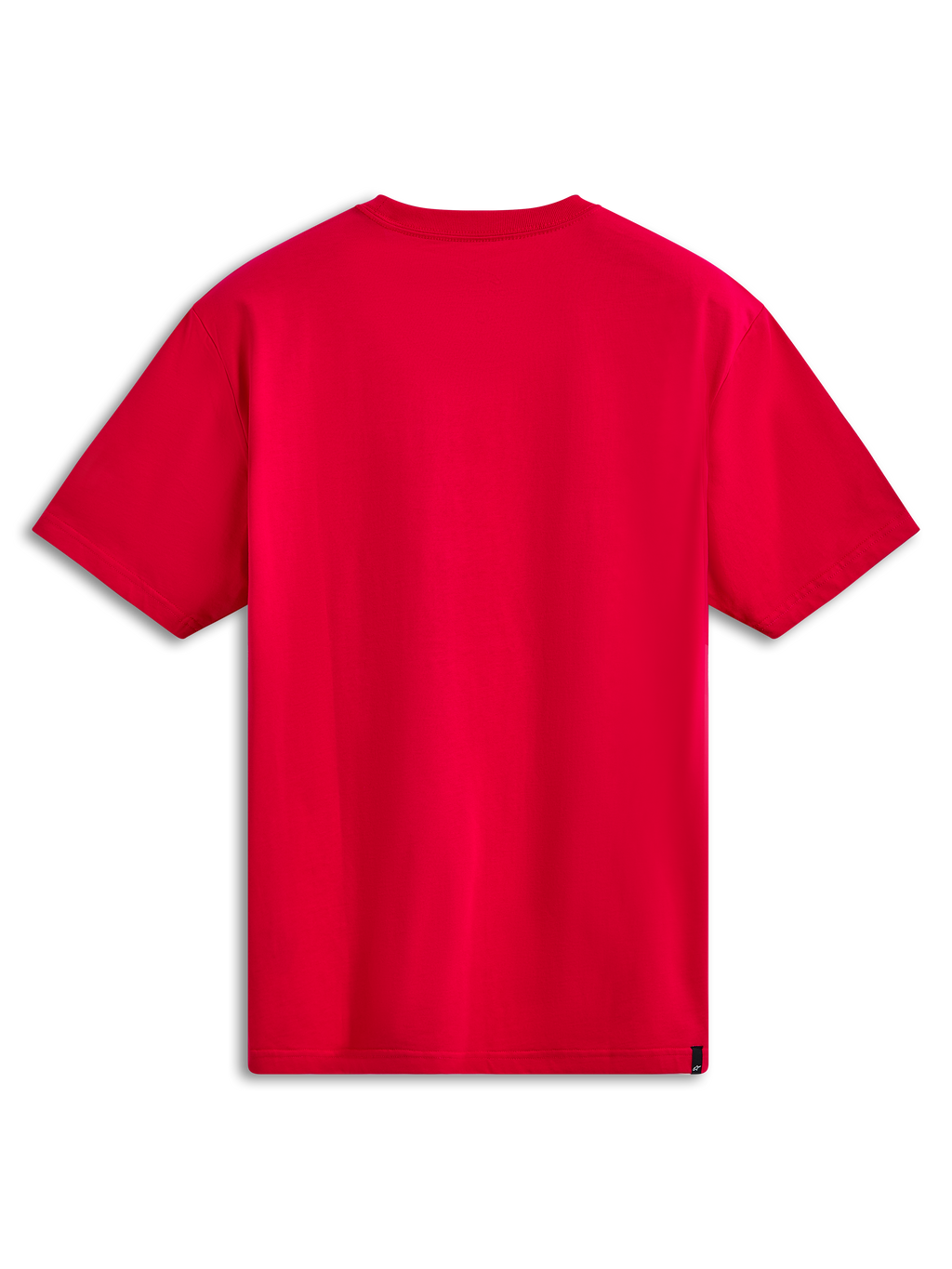 Alpinestars Ageless Shadow CSF Tee, kortärmad t-shirt, röd, vy bakifrån, har en enfärgad röd design med en liten svart märkesetikett på den nedre fållen, casual sportkläder