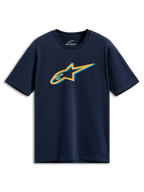 Alpinestars Ageless Shadow CSF Tee, Short Sleeve T-Shirt, Navy Blue, Orange and Light Blue Ageless Shadow Logo on chest, Casual Sportswear