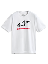 Alpinestars Always 2.0 CSF Tee, kortärmad T-shirt, vit, svart konturerad Astars-logotyp och röd Alpinestars-grafik, vardagliga motorsportkläder