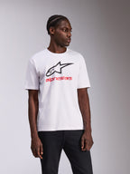 Alpinestars Always 2.0 CSF Tee, Short Sleeve T-Shirt, White, Black Alpinestars Logo and Red Text, Casual Motorsport Sportswear