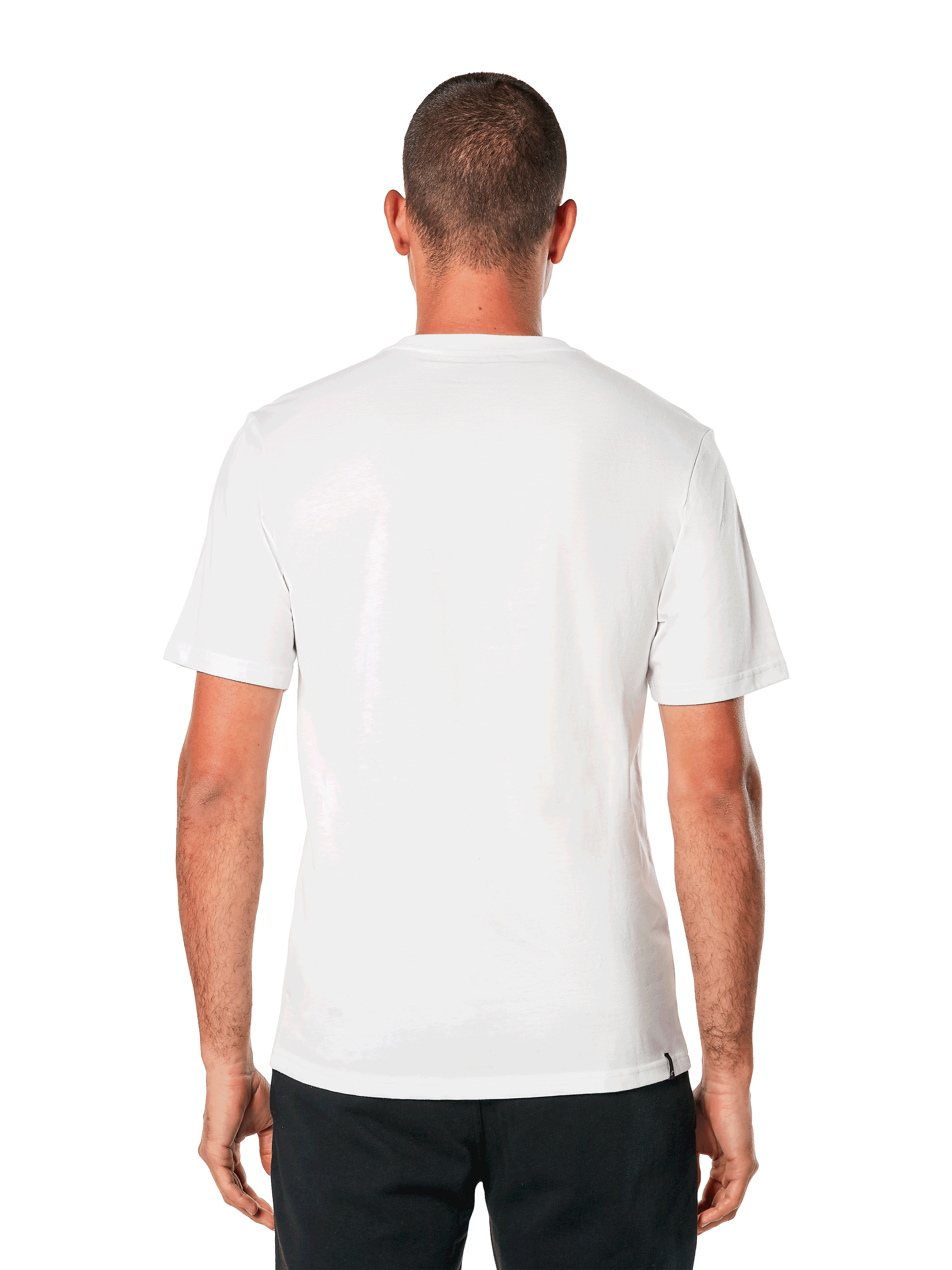 Alpinestars MX Helmet CSF Tee, Short Sleeve T-Shirt, White, Back view, worn with black pants, casual motorsport-inspired design