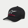 Alpinestars Always 2.0 keps, svart baseballkeps med en vit Astars-logotyp och röd Alpinestars-text, strukturerad krona med böjd skärm, stretchig twill, avslappnade sportkläder