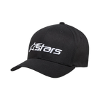 Alpinestars Blaze 2.0 Hat, structured baseball cap, black, white embroidered logo on the front, curved bill, stretch twill fabric, casual motorsport headwear