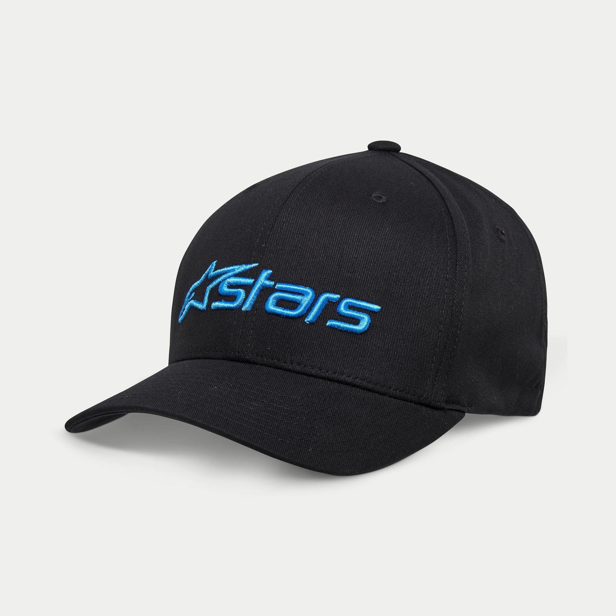 Alpinestars Blaze 2.0 keps, baseballkeps, svart med ljusblå Astars-logotyp, böjd skärm och strukturerad krona, vardaglig sportswear-accessoar