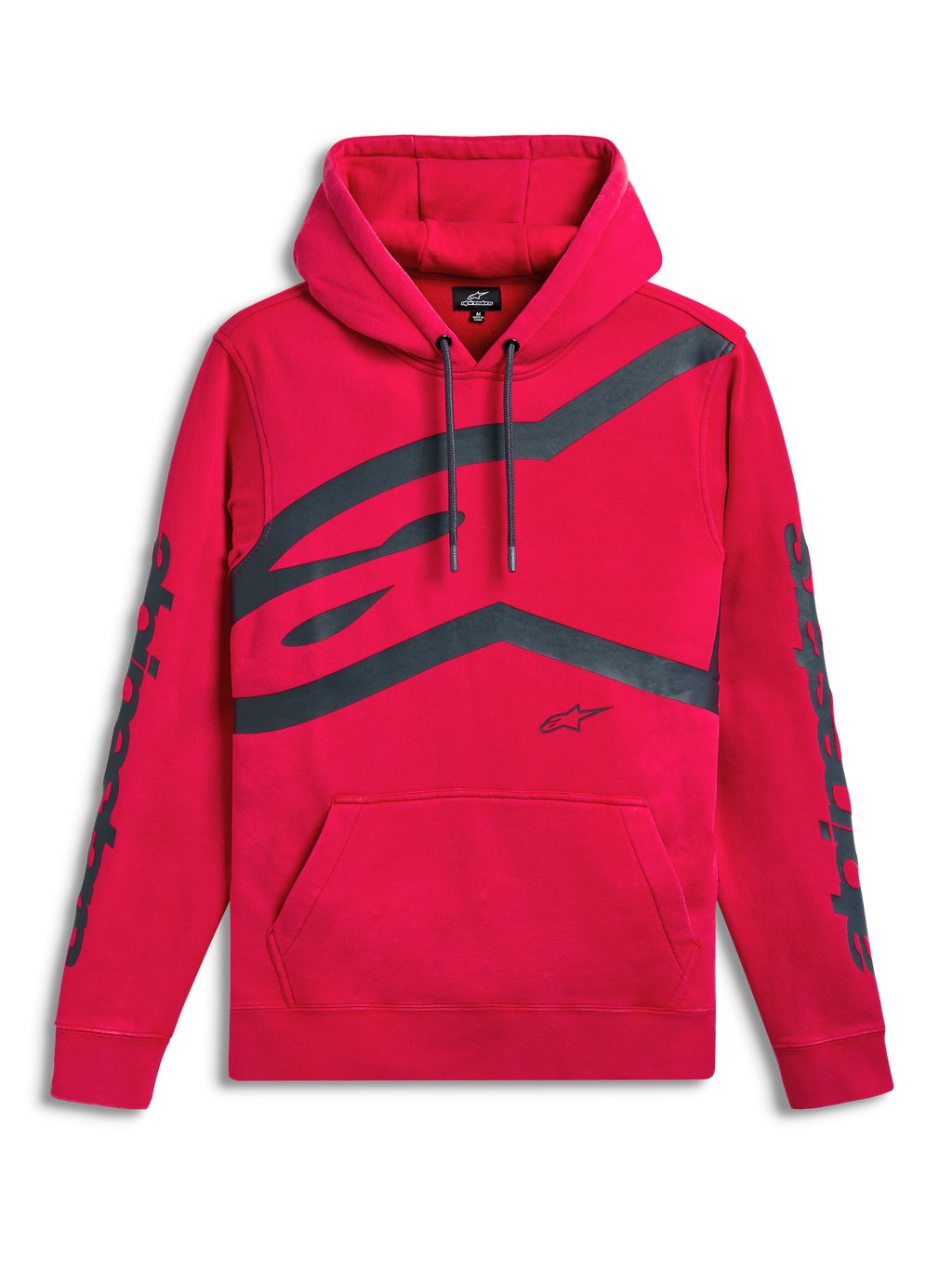 Alpinestars Unbound Hoodie, röd sporttröja med huva och känguruficka, extra stor logotyp på bröstet och textlogotyper på ärmarna