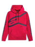 Alpinestars Unbound Hoodie, röd sporttröja med huva och känguruficka, extra stor logotyp på bröstet och textlogotyper på ärmarna