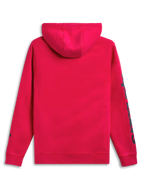 Alpinestars Unbound hoodie, röd huvtröja i fleece med självfordrad huva och ärmlogotyp, baksidesvy
