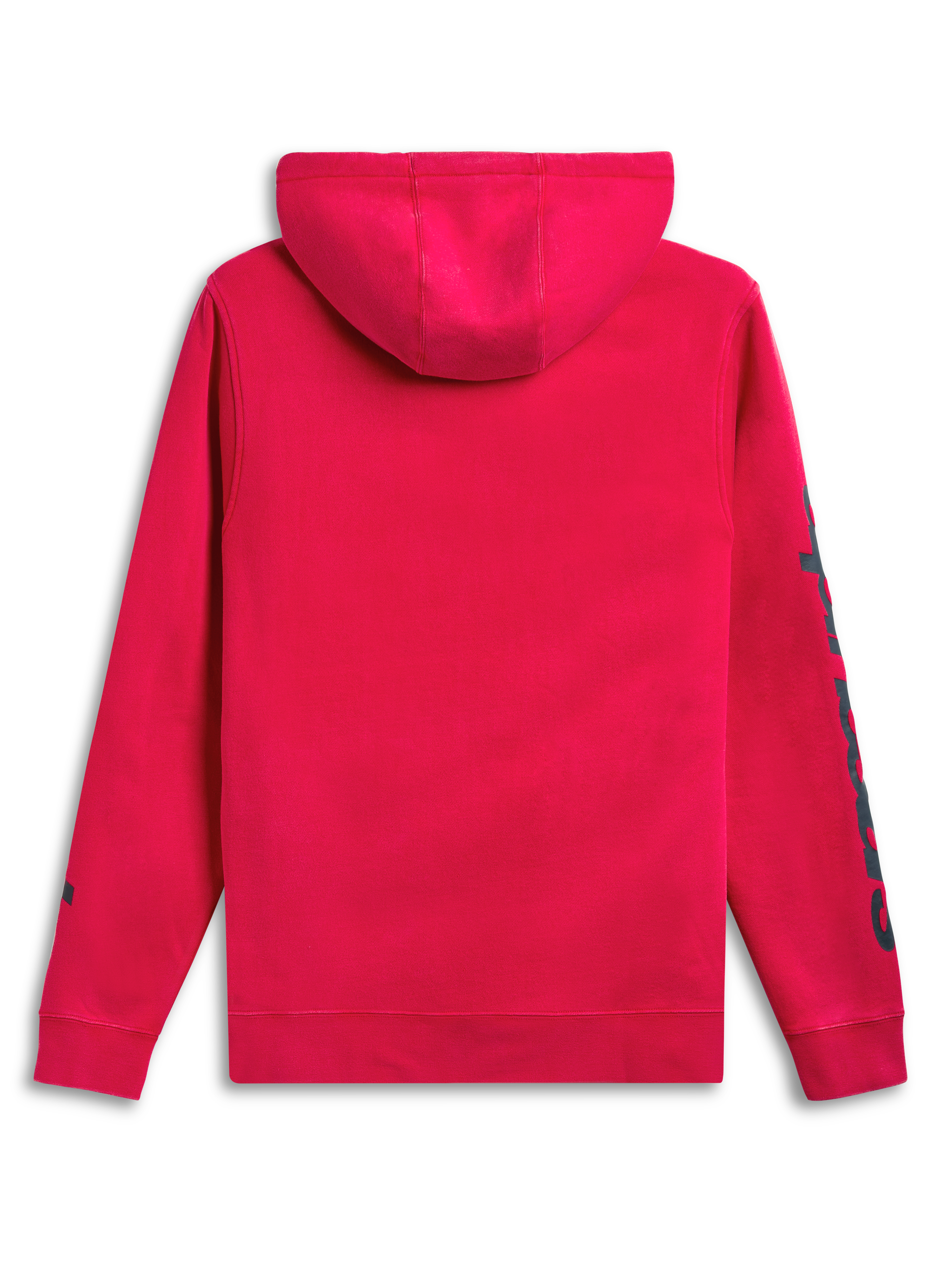 Alpinestars Unbound hoodie, röd huvtröja i fleece med självfordrad huva och ärmlogotyp, baksidesvy