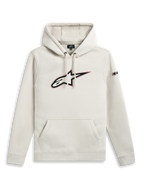Alpinestars Insignia huvtröja, off white fleecehoodie med känguruficka och fram- och ärmlogotyper med röd kontur, bekväm streetwear