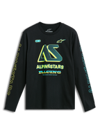 Alpinestars Ayess CSF långärmad t-shirt, svart långärmad vardagströja med gula och blå logotypgrafik på bröst och ärmar