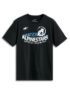 Alpinestars Semicircle Csf Tee, kortärmad t-shirt, svart, halvcirkelformad böjd Alpinestars-grafik framtill med blå och vita detaljer, avslappnad motorsportinspirerad design