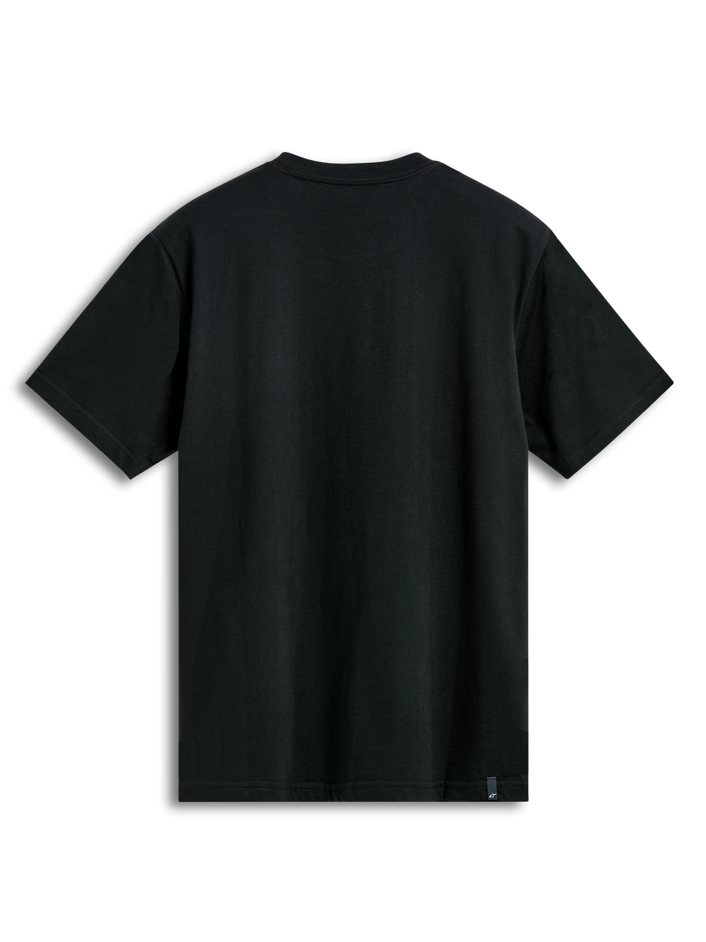 Alpinestars Semicircle CSF Tee, kortärmad t-shirt, svart, baksida som visar enfärgat tyg och en liten märkesetikett vid nederkanten, avslappnat motorsport-streetwear