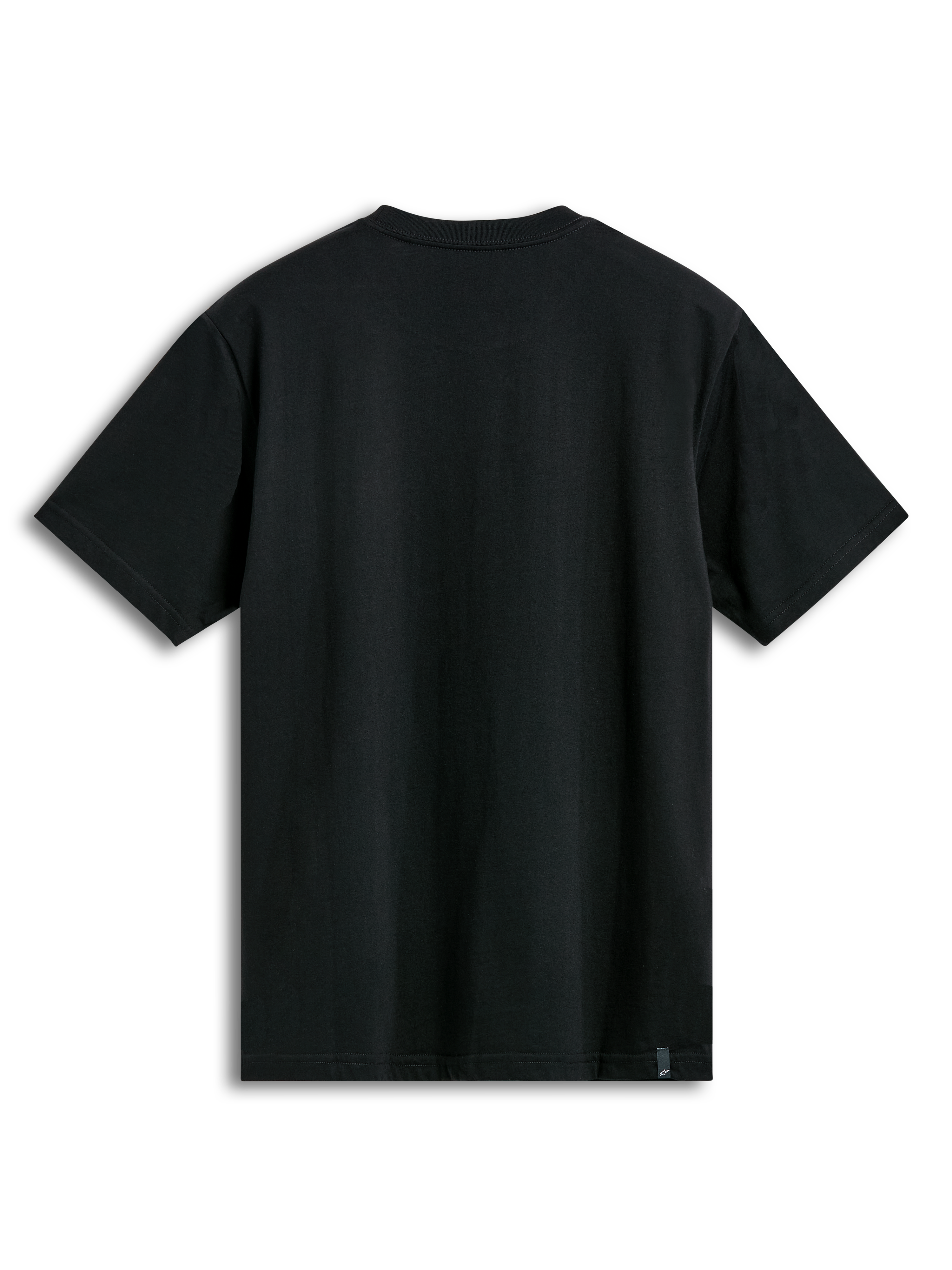 Alpinestars Semicircle CSF Tee, kortärmad t-shirt, svart, baksida som visar enfärgat tyg och en liten märkesetikett vid nederkanten, avslappnat motorsport-streetwear