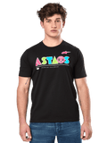 Alpinestars Cereal CSF Tee, svart kortärmad t-shirt bärs av manlig modell, färgglad geometrisk ASTARS-logotyp med Premium Racewear-text, avslappnat motorsport-streetwear