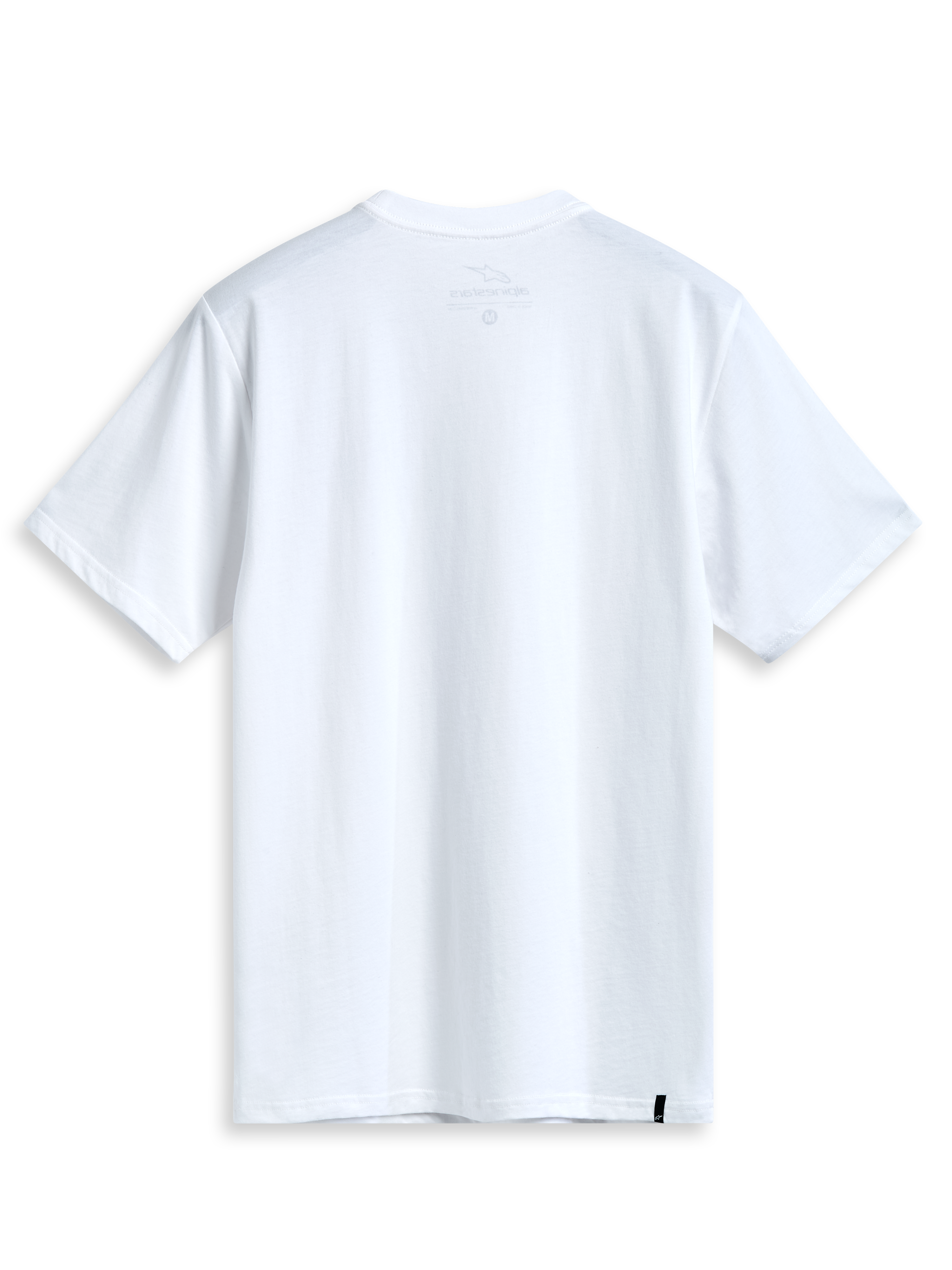 Alpinestars Geografica Csf Tee, kortärmad t-shirt, vit, vy bakifrån, ren design med liten svart vävd etikett i fållen, casual motorsport streetwear