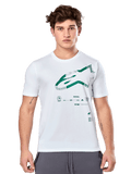 Alpinestars Geografica CSF Tee, vit kortärmad t-shirt med grön multi-tech Astars-grafik och tekniska symboler, casual motorsport-sportkläder