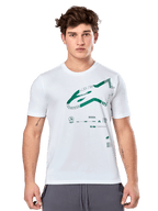 Alpinestars Geografica CSF Tee, vit kortärmad t-shirt med grön multi-tech Astars-grafik och tekniska symboler, casual motorsport-sportkläder