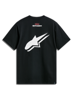 Alpinestars Formulate Csf Tee, kortärmad t-shirt, svart, vy bakifrån med en stor vit perforerad Astars-logotyp och röd och vit textbranding, casual motorsport-streetwear