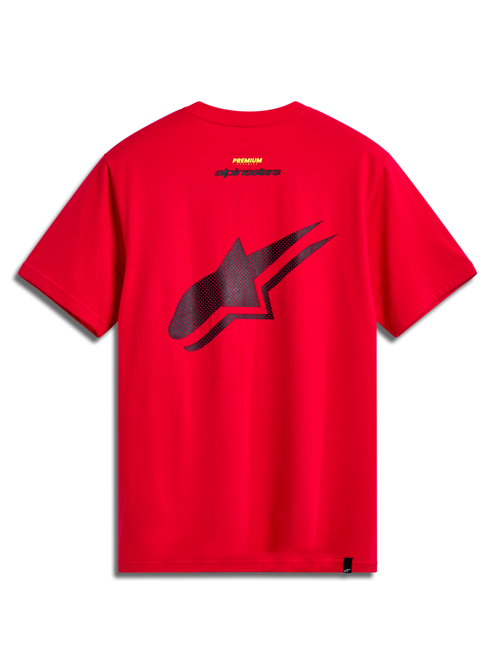 Alpinestars Formulate CSF Tee, kortärmad t-shirt, röd, vy bakifrån med stor svart perforerad Astars-logotyp, casual sportswear i motorsportstil
