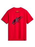 Alpinestars Formulate CSF Tee, kortärmad t-shirt, röd, vy bakifrån med stor svart perforerad Astars-logotyp, casual sportswear i motorsportstil