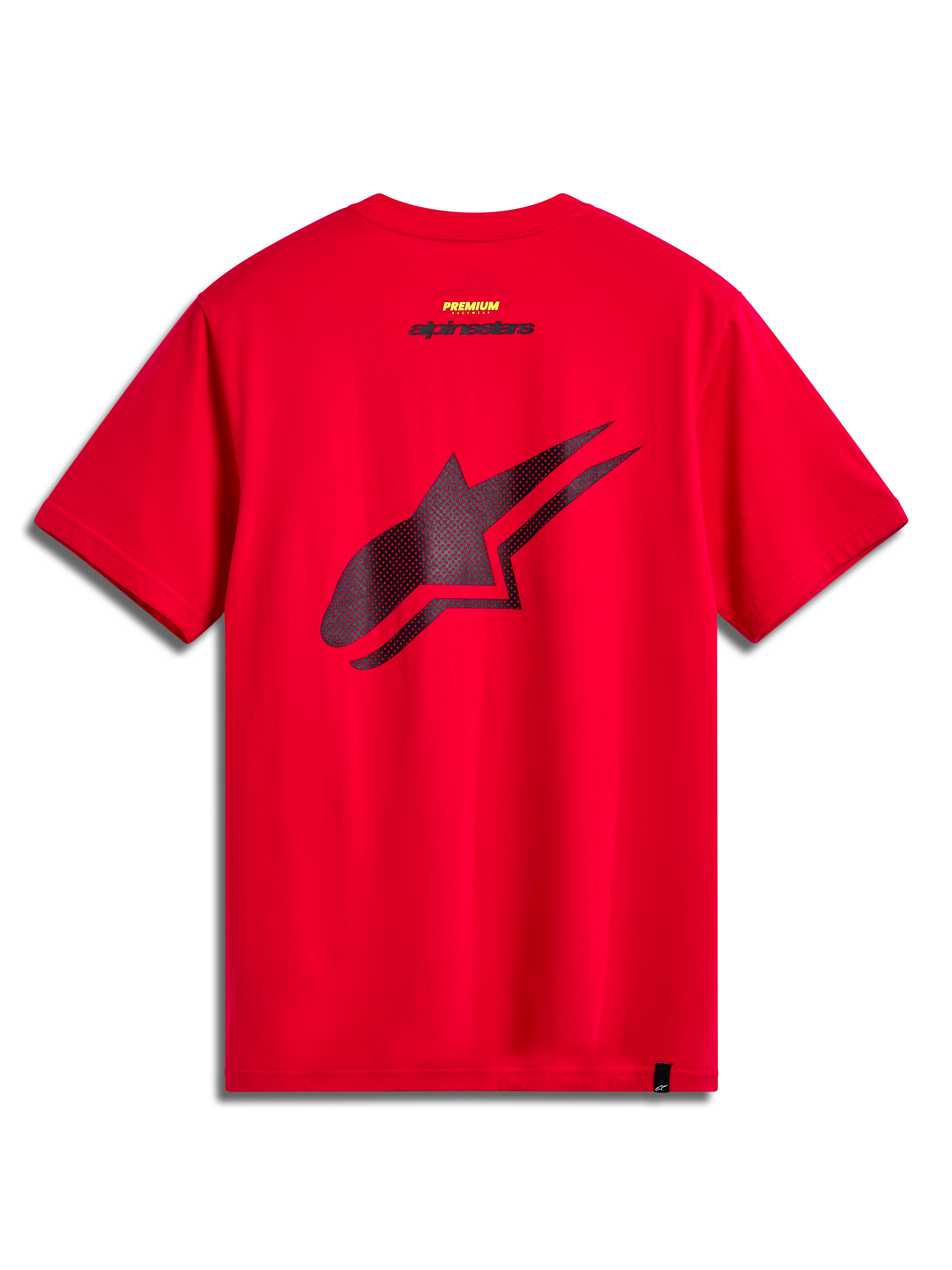 Alpinestars Formulate CSF Tee, kortärmad t-shirt, röd, vy bakifrån med stor svart perforerad Astars-logotyp, casual sportswear i motorsportstil