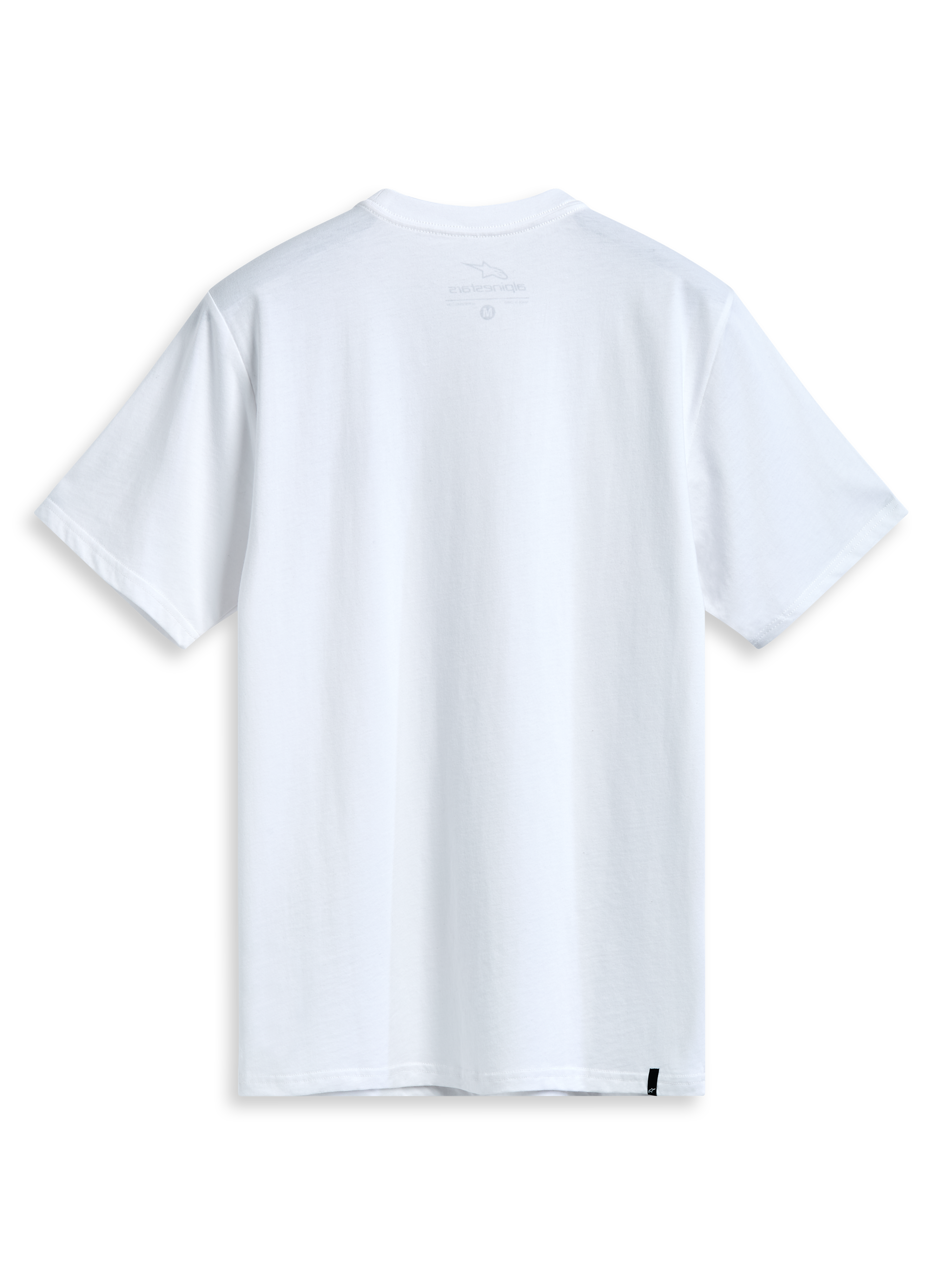 Alpinestars Dot Carbon CSF T-shirt, vit kortärmad t-shirt, baksida med tryck i nacken och extern märkning