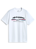 Alpinestars Prevail CSF t-shirt, vit kortärmad t-shirt med paddockinspirerad trefärgad randlogotyp på bröstet, mjuk och skön streetwear