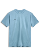 Alpinestars Point Performance Tee, kortärmad t-shirt, isblå, liten svart stjärnlogotyp på bröstet, rundhalsad, hållbart fukttransporterande funktionsmaterial, casual motorsport-streetwear